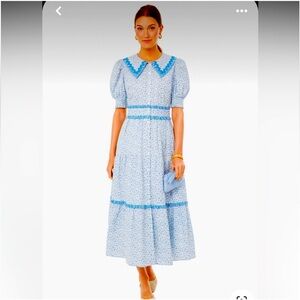 Hyacinth House Tuckernuck Blue Floral Ric Rac Linger Dress XS